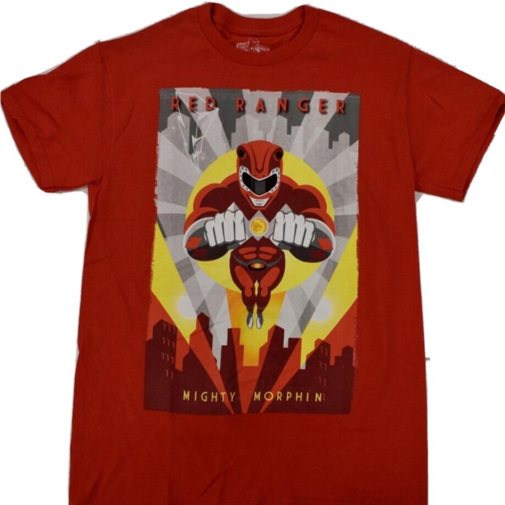 Mighty Morphin Power Rangers Mens Red Ranger Art Deco Shirt New